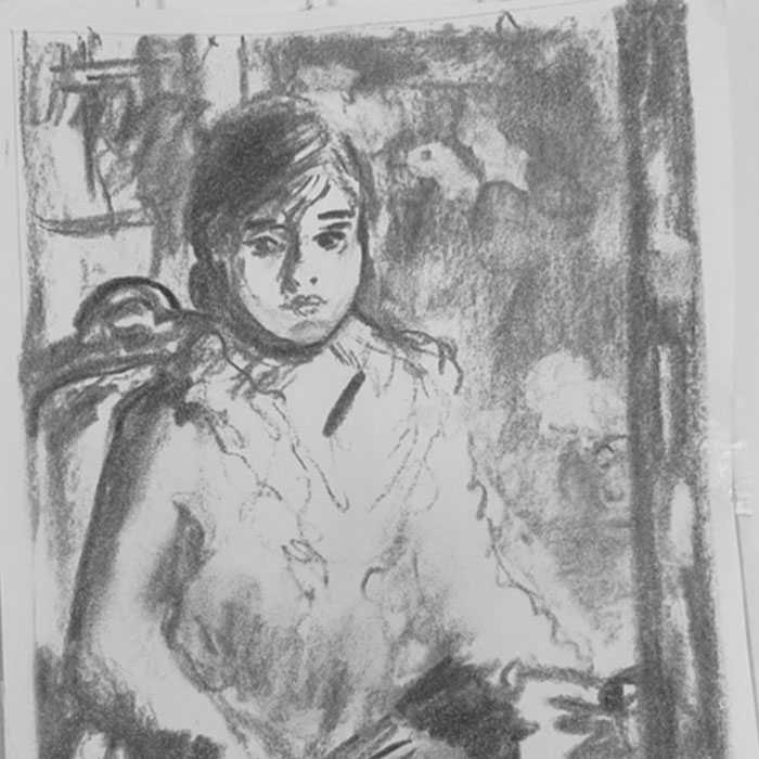 Charcoal sketch of a sitting girl.