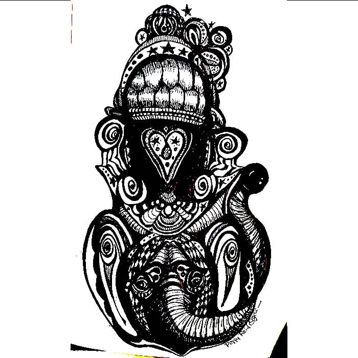 Drawing of decorative elephant.